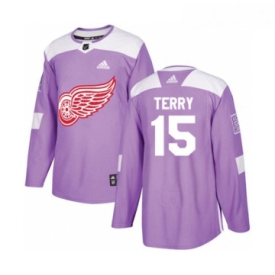 Youth Adidas Detroit Red Wings 15 Chris Terry Authentic Purple Fights Cancer Practice NHL Jersey