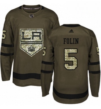 Youth Adidas Los Angeles Kings 5 Christian Folin Authentic Green Salute to Service NHL Jersey