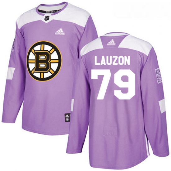 Youth Adidas Boston Bruins 79 Jeremy Lauzon Authentic Purple Fights Cancer Practice NHL Jersey