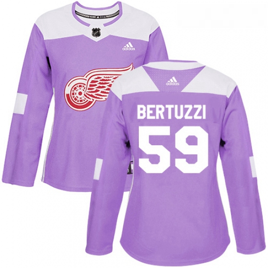 Womens Adidas Detroit Red Wings 59 Tyler Bertuzzi Authentic Purple Fights Cancer Practice NHL Jersey