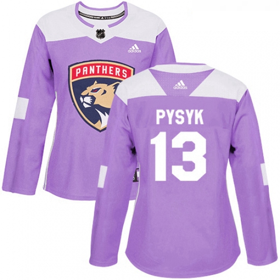 Womens Adidas Florida Panthers 13 Mark Pysyk Authentic Purple Fights Cancer Practice NHL Jersey