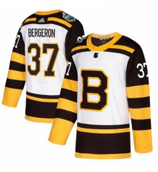 Youth Adidas Boston Bruins 37 Patrice Bergeron Authentic White 2019 Winter Classic NHL Jersey