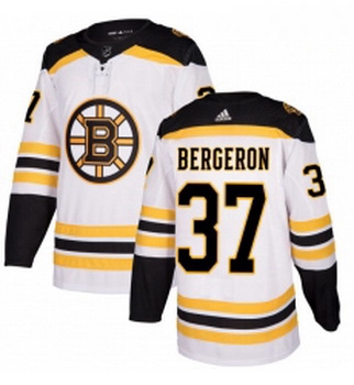 Youth Adidas Boston Bruins 37 Patrice Bergeron Authentic White Away NHL Jersey