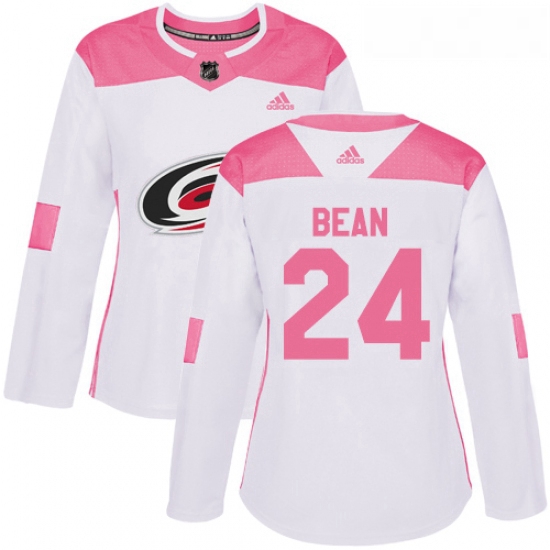 Womens Adidas Carolina Hurricanes 24 Jake Bean Authentic WhitePink Fashion NHL Jersey