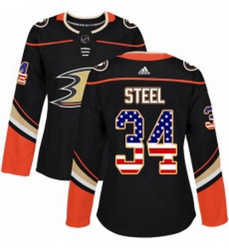 Womens Adidas Anaheim Ducks 34 Sam Steel Authentic Black USA Flag Fashion NHL Jersey