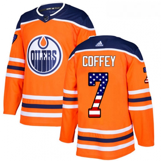 Youth Adidas Edmonton Oilers 7 Paul Coffey Authentic Orange USA Flag Fashion NHL Jersey