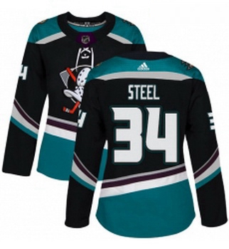 Womens Adidas Anaheim Ducks 34 Sam Steel Authentic Black Teal Third NHL Jersey