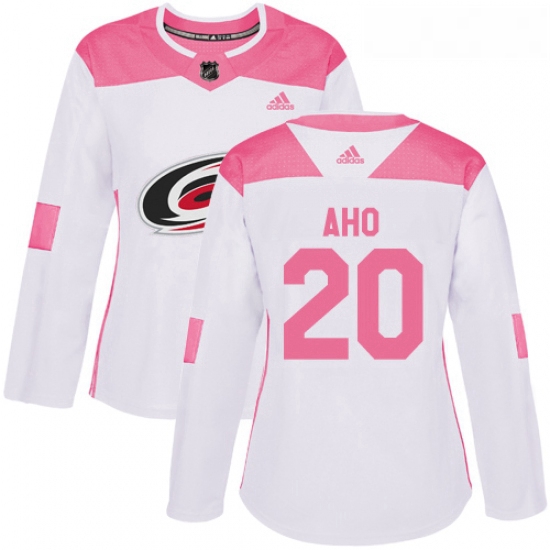 Womens Adidas Carolina Hurricanes 20 Sebastian Aho Authentic WhitePink Fashion NHL Jersey