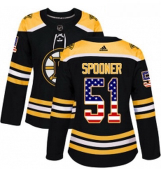 Womens Adidas Boston Bruins 51 Ryan Spooner Authentic Black USA Flag Fashion NHL Jersey