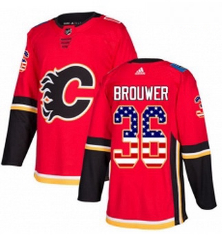 Youth Adidas Calgary Flames 36 Troy Brouwer Authentic Red USA Flag Fashion NHL Jersey