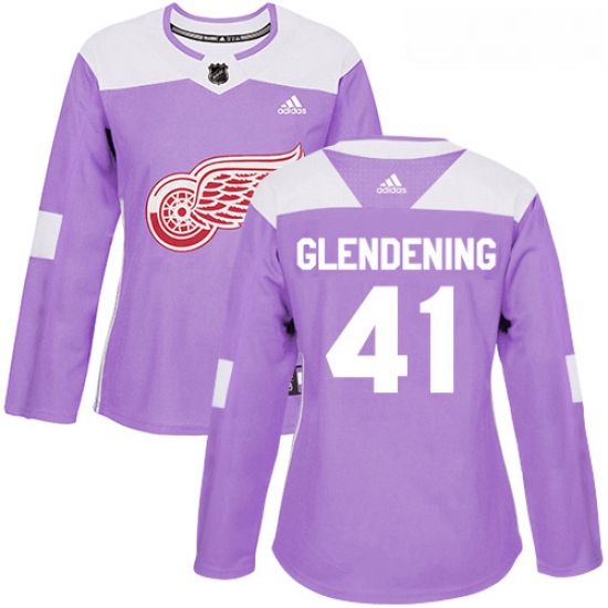 Womens Adidas Detroit Red Wings 41 Luke Glendening Authentic Purple Fights Cancer Practice NHL Jerse