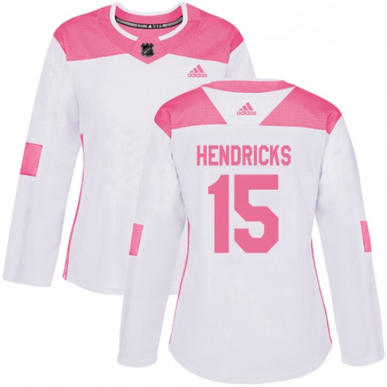 Womens Adidas Minnesota Wild 15 Matt Hendricks Authentic White Pink Fashion NHL Jersey