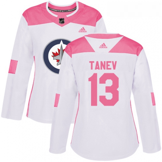 Womens Adidas Winnipeg Jets 13 Brandon Tanev Authentic WhitePink Fashion NHL Jersey