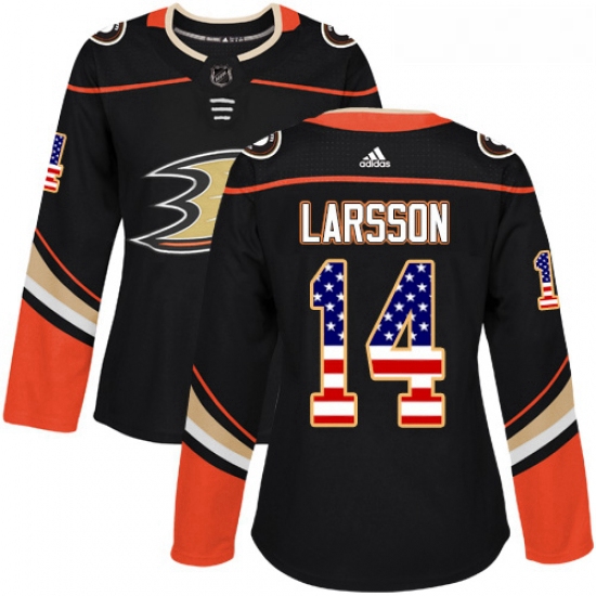 Womens Adidas Anaheim Ducks 14 Jacob Larsson Authentic Black USA Flag Fashion NHL Jersey