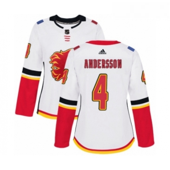 Womens Adidas Calgary Flames 4 Rasmus Andersson Authentic White Away NHL Jersey