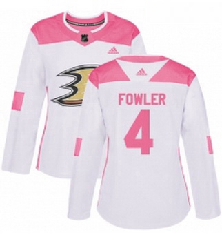 Womens Adidas Anaheim Ducks 4 Cam Fowler Authentic WhitePink Fashion NHL Jersey