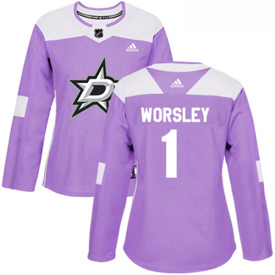 Womens Adidas Dallas Stars 1 Gump Worsley Authentic Purple Fights Cancer Practice NHL Jersey