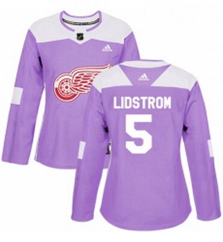 Womens Adidas Detroit Red Wings 5 Nicklas Lidstrom Authentic Purple Fights Cancer Practice NHL Jerse