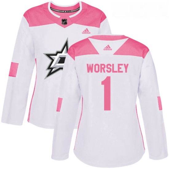 Womens Adidas Dallas Stars 1 Gump Worsley Authentic WhitePink Fashion NHL Jersey