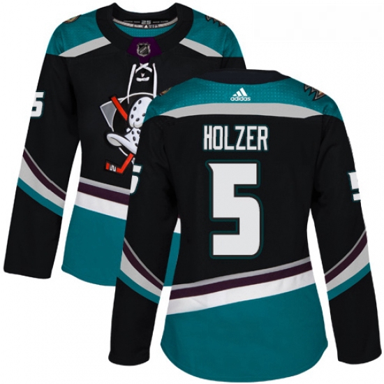 Womens Adidas Anaheim Ducks 5 Korbinian Holzer Authentic Black Teal Third NHL Jersey