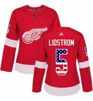 Womens Adidas Detroit Red Wings 5 Nicklas Lidstrom Authentic Red USA Flag Fashion NHL Jersey