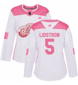 Womens Adidas Detroit Red Wings 5 Nicklas Lidstrom Authentic WhitePink Fashion NHL Jersey