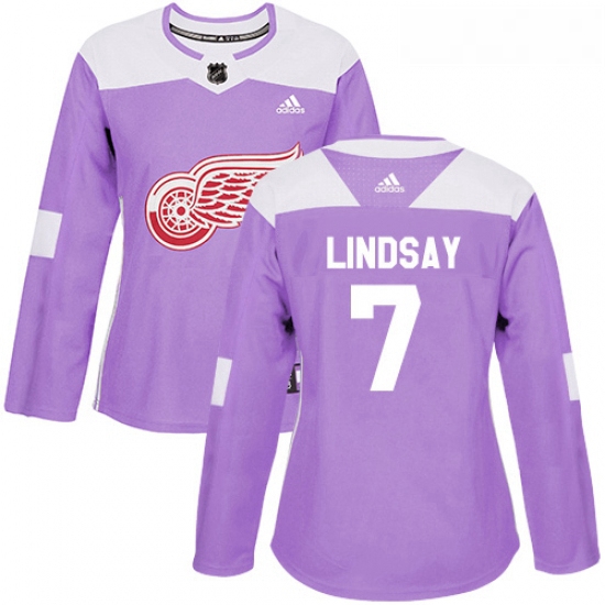 Womens Adidas Detroit Red Wings 7 Ted Lindsay Authentic Purple Fights Cancer Practice NHL Jersey