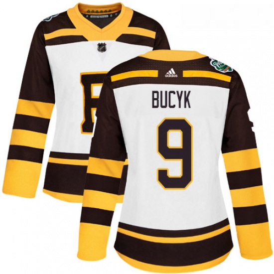 Womens Adidas Boston Bruins 9 Johnny Bucyk Authentic White 2019 Winter Classic NHL Jersey