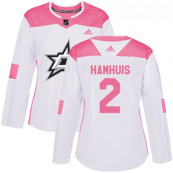 Womens Adidas Dallas Stars 2 Dan Hamhuis Authentic WhitePink Fashion NHL Jersey