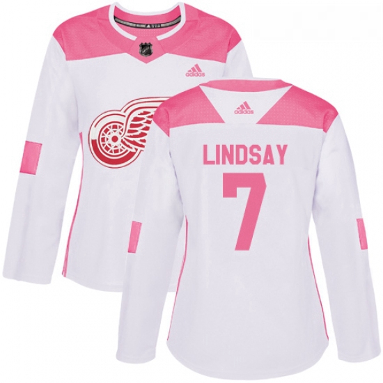 Womens Adidas Detroit Red Wings 7 Ted Lindsay Authentic WhitePink Fashion NHL Jersey