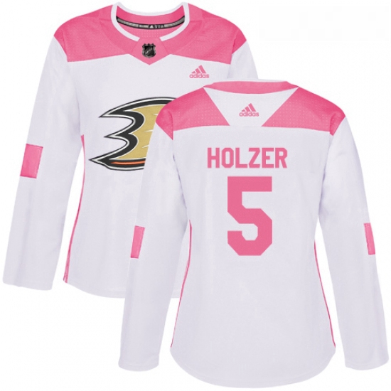 Womens Adidas Anaheim Ducks 5 Korbinian Holzer Authentic WhitePink Fashion NHL Jersey