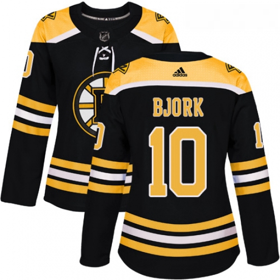 Womens Adidas Boston Bruins 10 Anders Bjork Authentic Black Home NHL Jersey