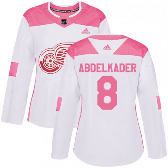 Womens Adidas Detroit Red Wings 8 Justin Abdelkader Authentic WhitePink Fashion NHL Jersey