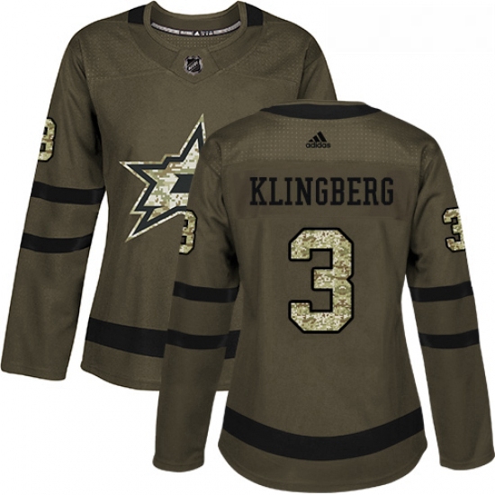 Womens Adidas Dallas Stars 3 John Klingberg Authentic Green Salute to Service NHL Jersey