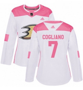 Womens Adidas Anaheim Ducks 7 Andrew Cogliano Authentic WhitePink Fashion NHL Jersey