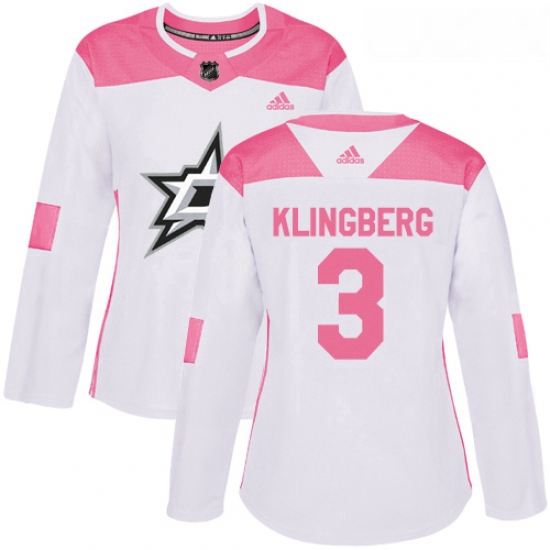 Womens Adidas Dallas Stars 3 John Klingberg Authentic WhitePink Fashion NHL Jersey