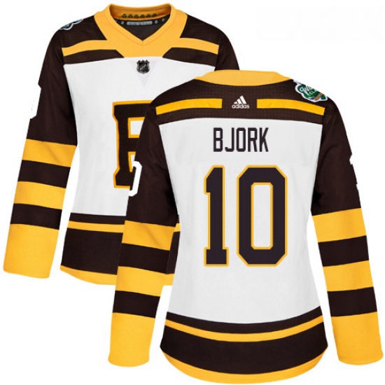 Womens Adidas Boston Bruins 10 Anders Bjork Authentic White 2019 Winter Classic NHL Jersey