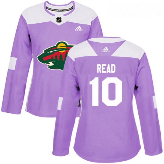 Womens Adidas Minnesota Wild 10 Matt Read Authentic Purple Fights Cancer Practice NHL Jersey