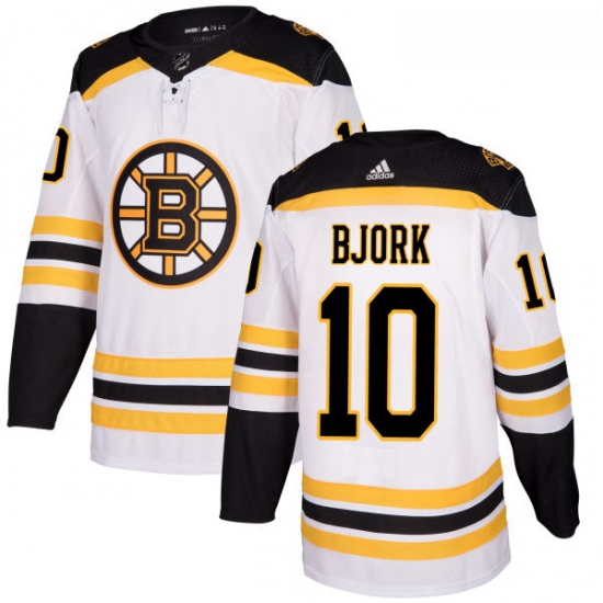 Womens Adidas Boston Bruins 10 Anders Bjork Authentic White Away NHL Jersey