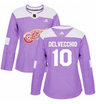 Womens Adidas Detroit Red Wings 10 Alex Delvecchio Authentic Purple Fights Cancer Practice NHL Jerse