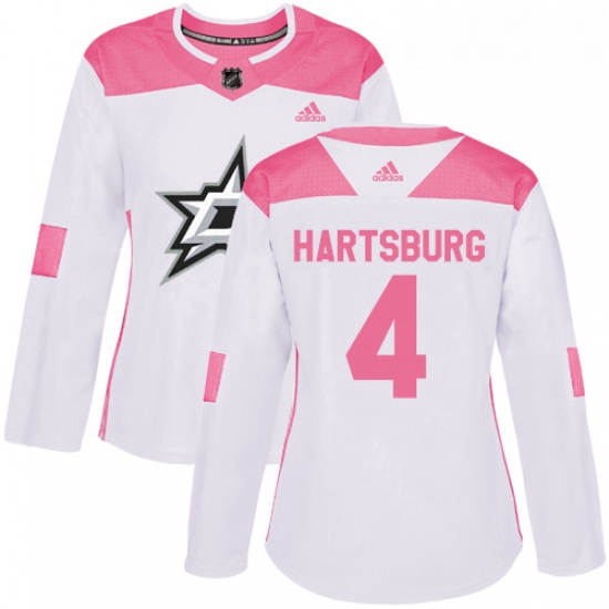 Womens Adidas Dallas Stars 4 Craig Hartsburg Authentic WhitePink Fashion NHL Jersey