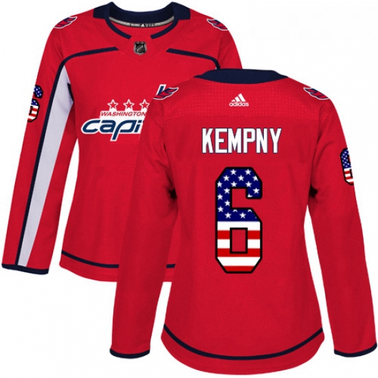 Womens Adidas Washington Capitals 6 Michal Kempny Authentic Red USA Flag Fashion NHL Jersey