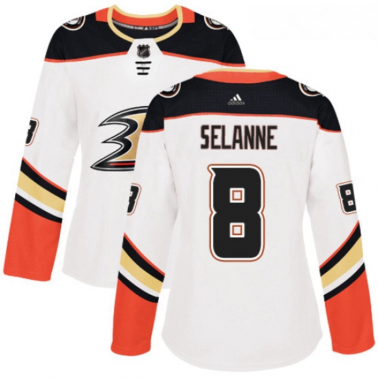 Womens Adidas Anaheim Ducks 8 Teemu Selanne Authentic White Away NHL Jersey