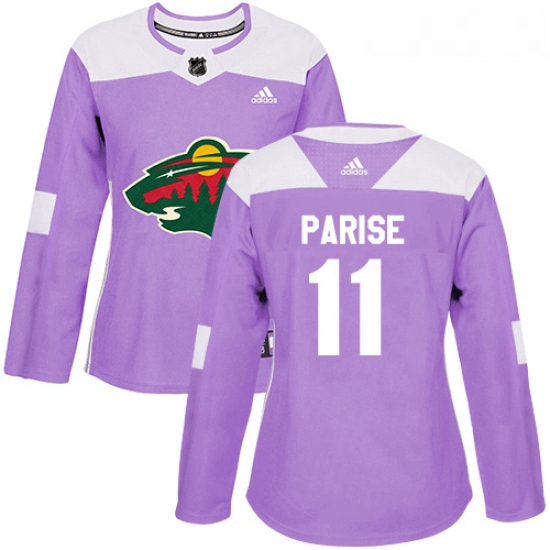 Womens Adidas Minnesota Wild 11 Zach Parise Authentic Purple Fights Cancer Practice NHL Jersey