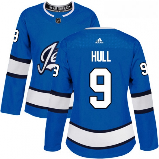 Womens Adidas Winnipeg Jets 9 Bobby Hull Authentic Blue Alternate NHL Jersey