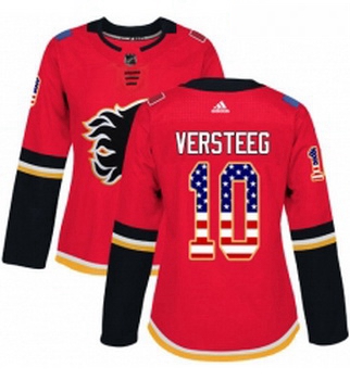 Womens Adidas Calgary Flames 10 Kris Versteeg Authentic Red USA Flag Fashion NHL Jersey