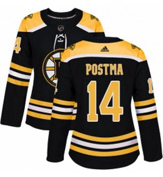 Womens Adidas Boston Bruins 14 Paul Postma Authentic Black Home NHL Jersey