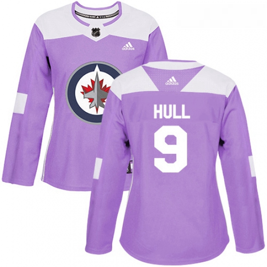 Womens Adidas Winnipeg Jets 9 Bobby Hull Authentic Purple Fights Cancer Practice NHL Jersey