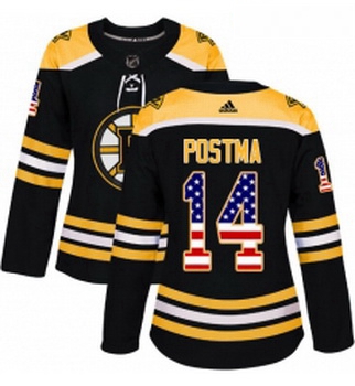 Womens Adidas Boston Bruins 14 Paul Postma Authentic Black USA Flag Fashion NHL Jersey