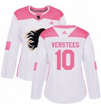 Womens Adidas Calgary Flames 10 Kris Versteeg Authentic WhitePink Fashion NHL Jersey